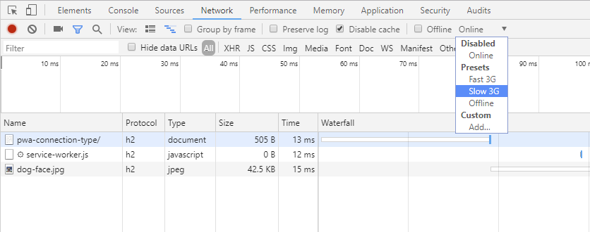 Chrome Developer Tools - Network Throttling